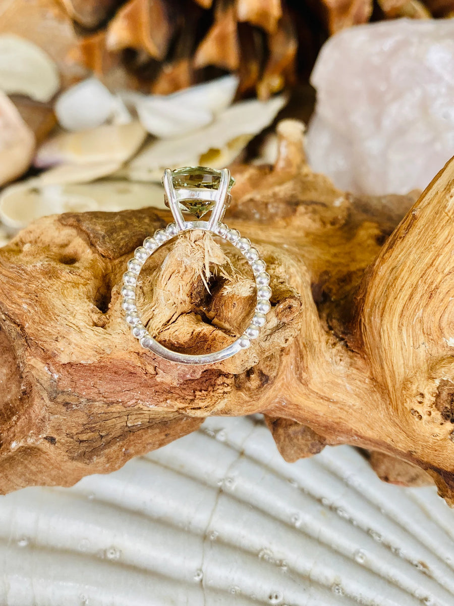 14k Round Green Amethyst Prasiolite Cocktail Ring