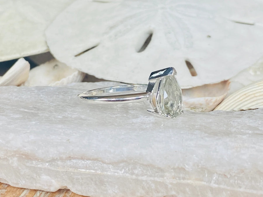 14k Pear Shape Green Amethyst Prasiolite Solitaire Ring