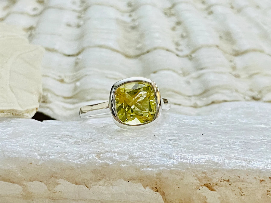 14k Cushion Cut Lemon Citrine Bezel Setting Ring