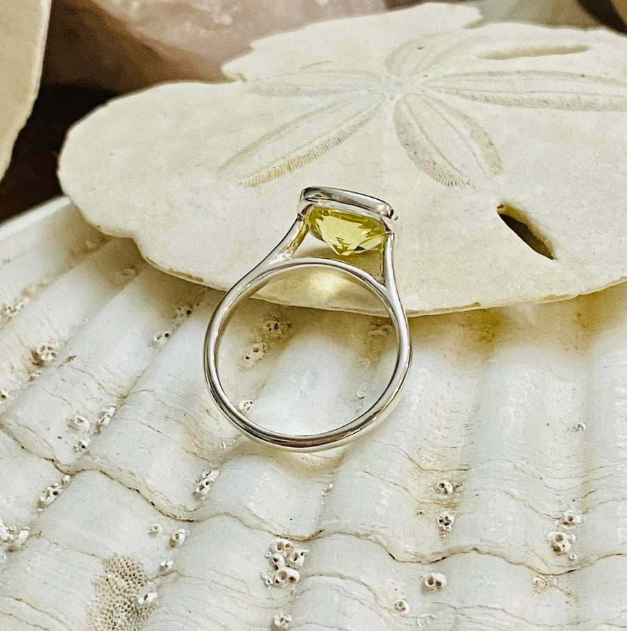 14k Cushion Cut Lemon Citrine Bezel Setting Ring