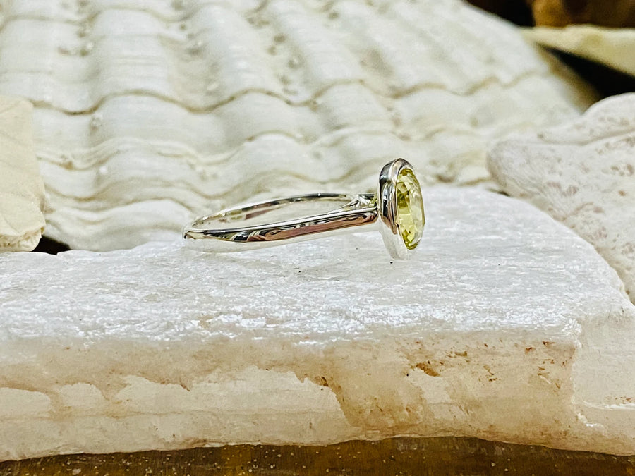 14k Cushion Cut Lemon Citrine Bezel Setting Ring