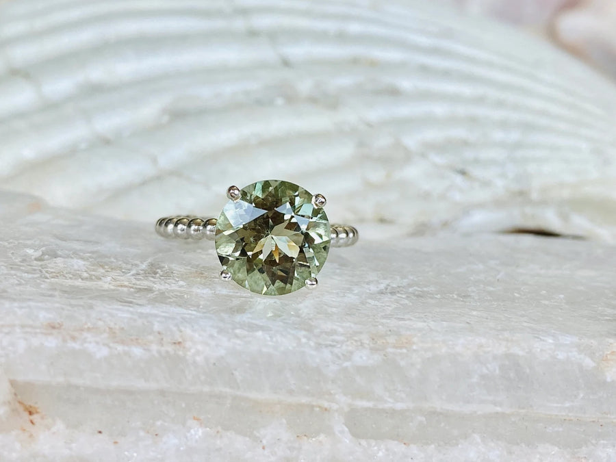 14k Round Green Amethyst Prasiolite Cocktail Ring