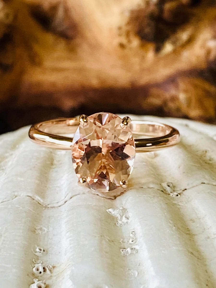 14k Oval Natural Morganite Solitaire Ring