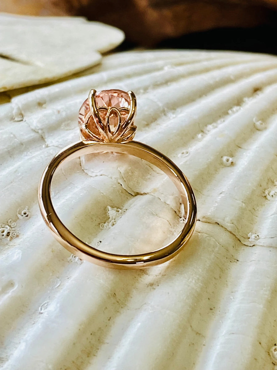 14k Oval Natural Morganite Solitaire Ring