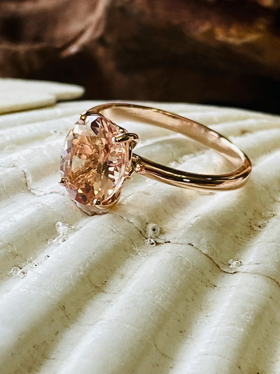 14k Oval Natural Morganite Solitaire Ring