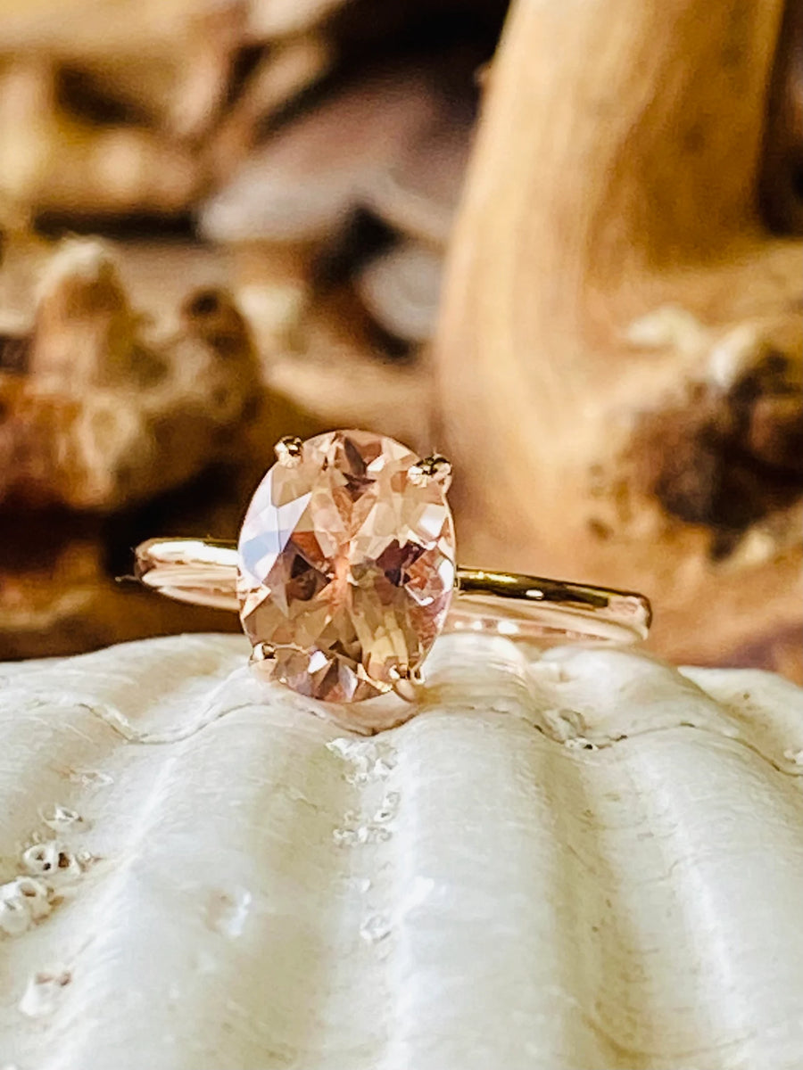 14k Oval Natural Morganite Solitaire Ring