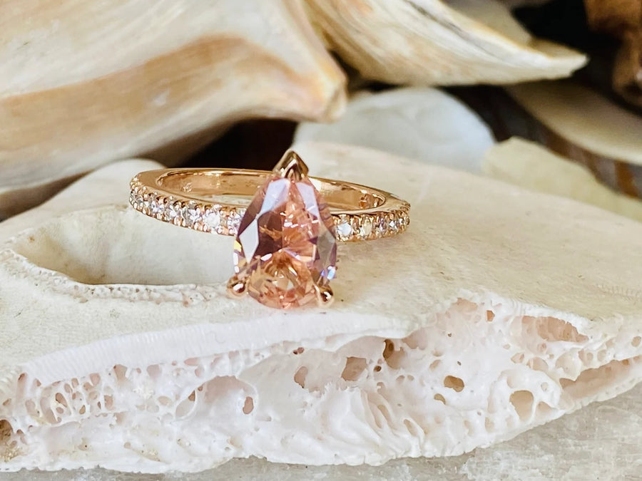 14k Pear Cut Pave Setting Morganite Ring