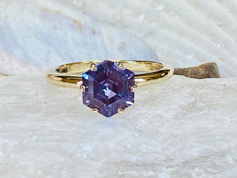 Hexagon Cut Alexandrite Ring