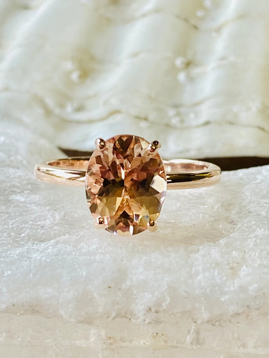 14k Oval Natural Morganite Solitaire Ring