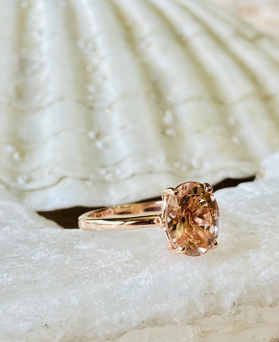 14k Oval Natural Morganite Solitaire Ring