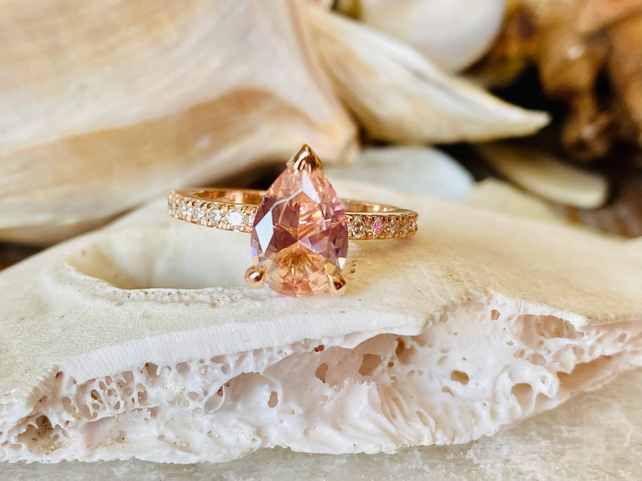 14k Pear Cut Pave Setting Morganite Ring