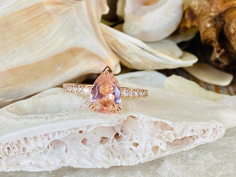 14k Pear Cut Pave Setting Morganite Ring