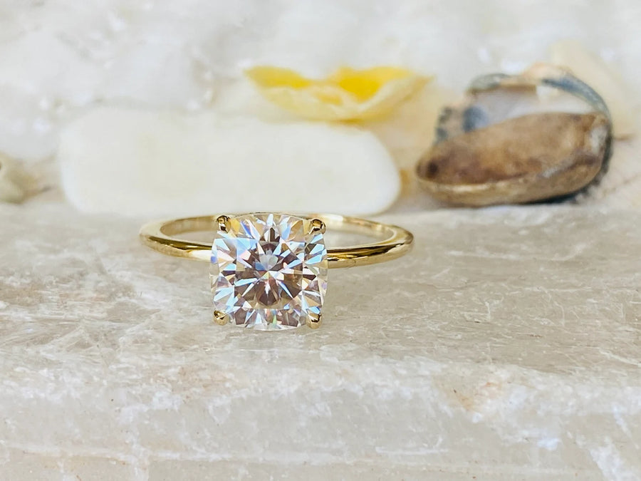 Cushion Cut Moissanite Hidden Halo Ring 2.00ct