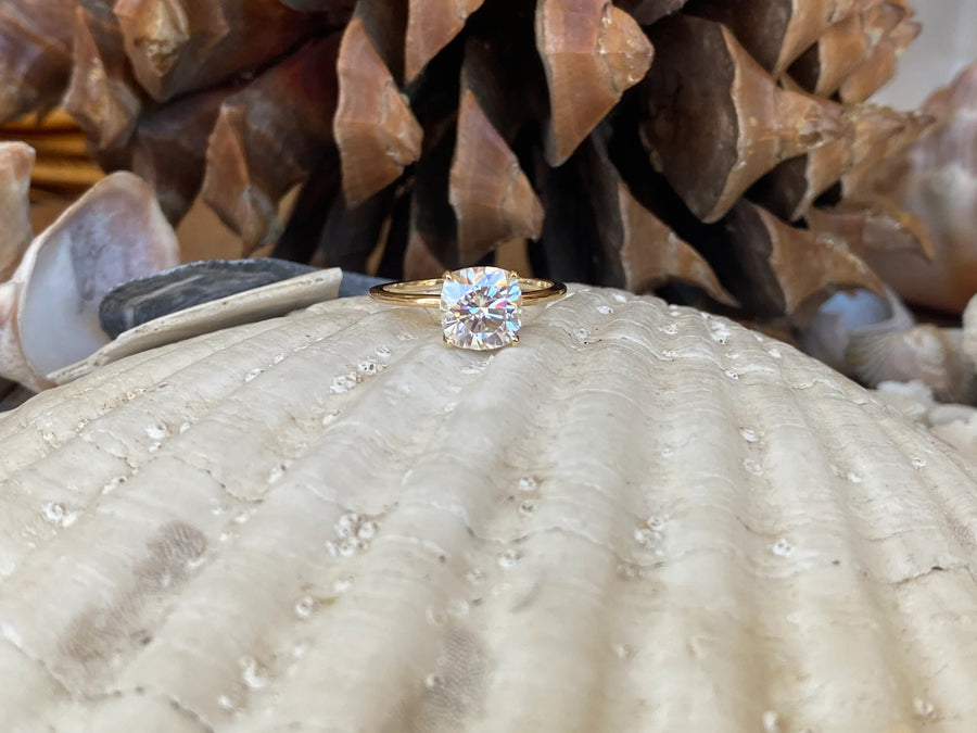 Cushion Cut Moissanite Hidden Halo Ring 2.00ct