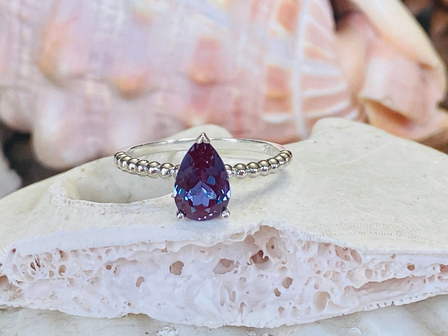 14k Pear Cut Color Change Alexandrite Ring