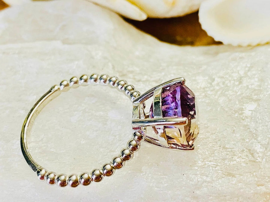 14k Natural Large Round Ametrine Ring