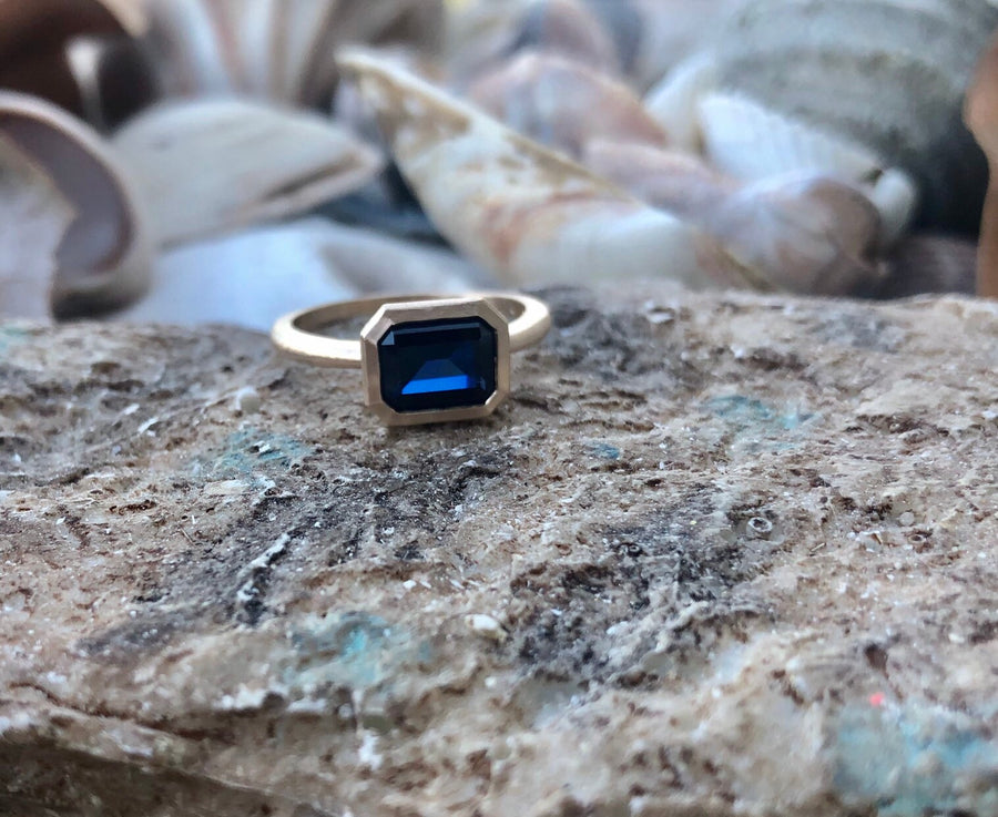 14k East West Emerald Cut Sapphire Ring