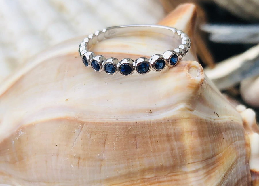 Sapphire Gold Band Beaded Stacking Ring