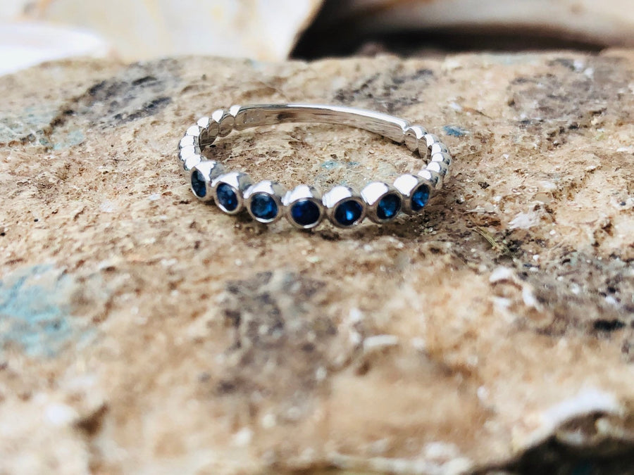 Sapphire Gold Band Beaded Stacking Ring