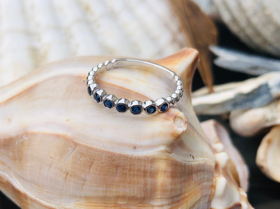 Sapphire Gold Band Beaded Stacking Ring