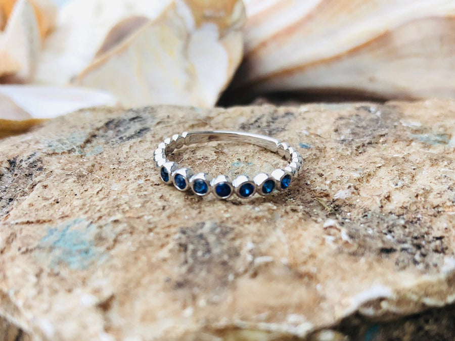 Sapphire Gold Band Beaded Stacking Ring