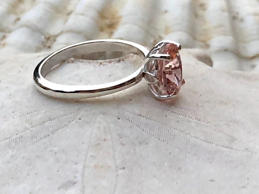 Oval Cut Morganite Solitaire Ring