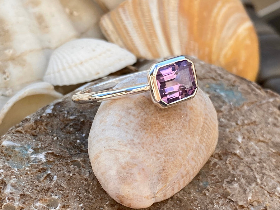 Amethyst Emerald Cut East West Ring