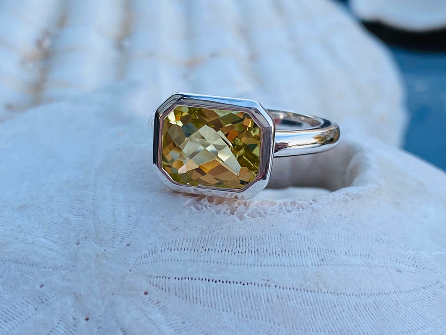 3.00ct. Elongated Cushion Cut Lemon Quartz East West Citrine Ring