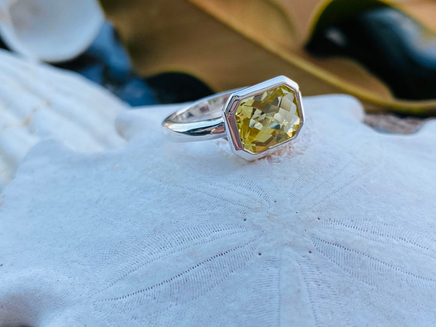 3.00ct. Elongated Cushion Cut Lemon Quartz East West Citrine Ring