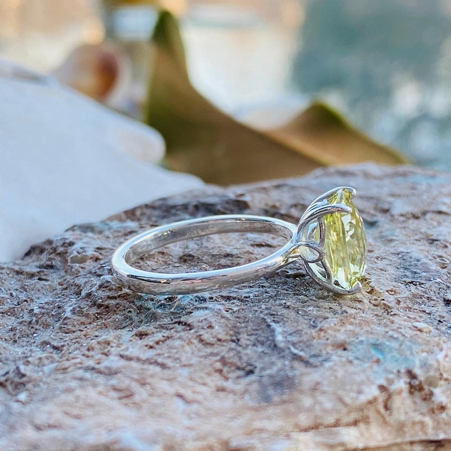 14k Antique Elongated Cushion Cut Lemon Citrine Ring