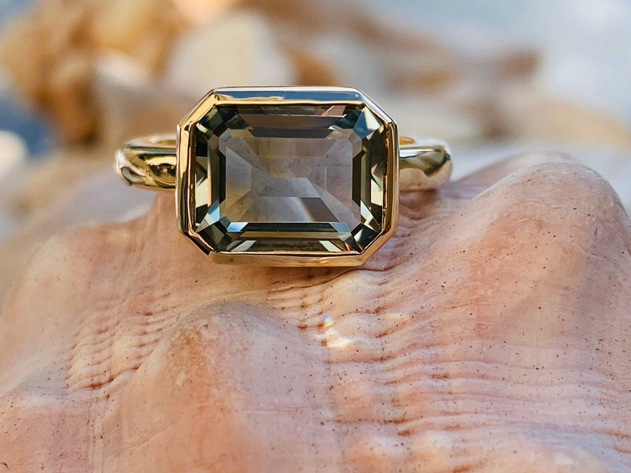 East West Emerald Cut Green Amethyst Prasiolite Ring 3.50ct