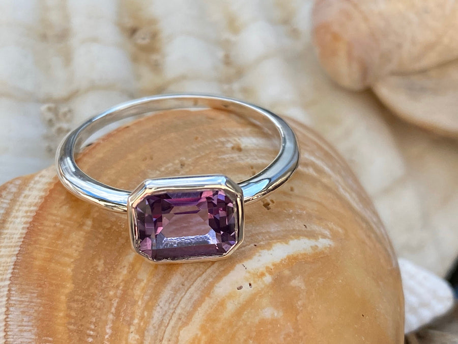 Amethyst Emerald Cut East West Ring