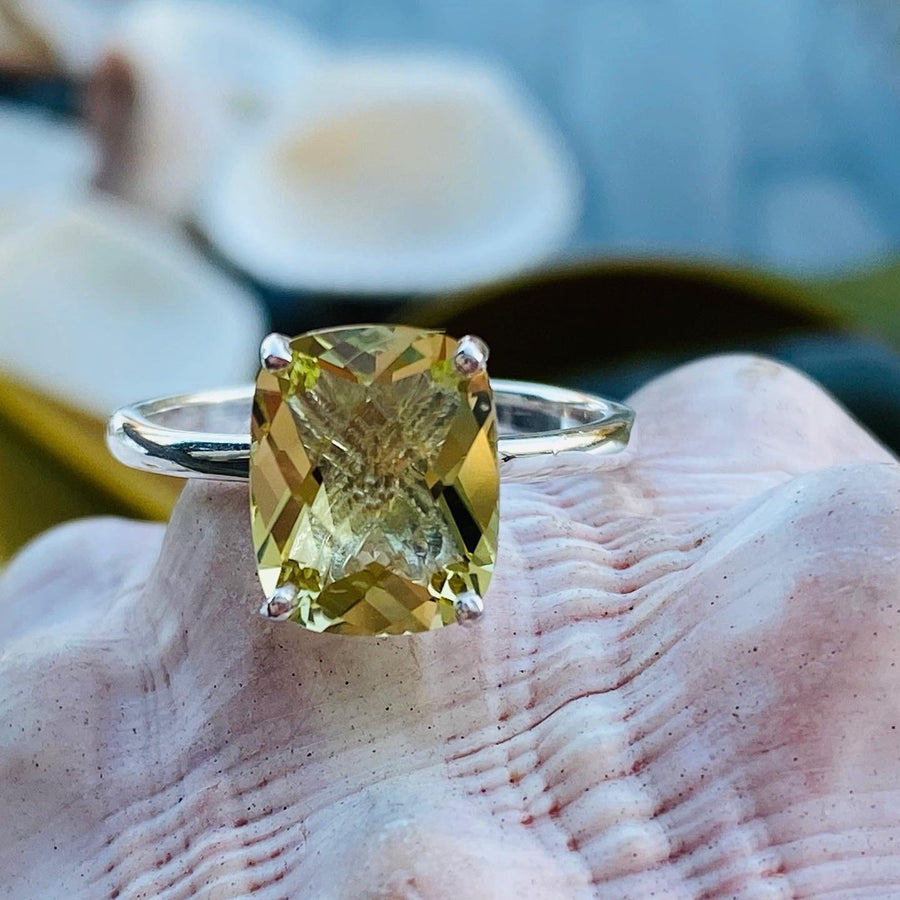 14k Antique Elongated Cushion Cut Lemon Citrine Ring