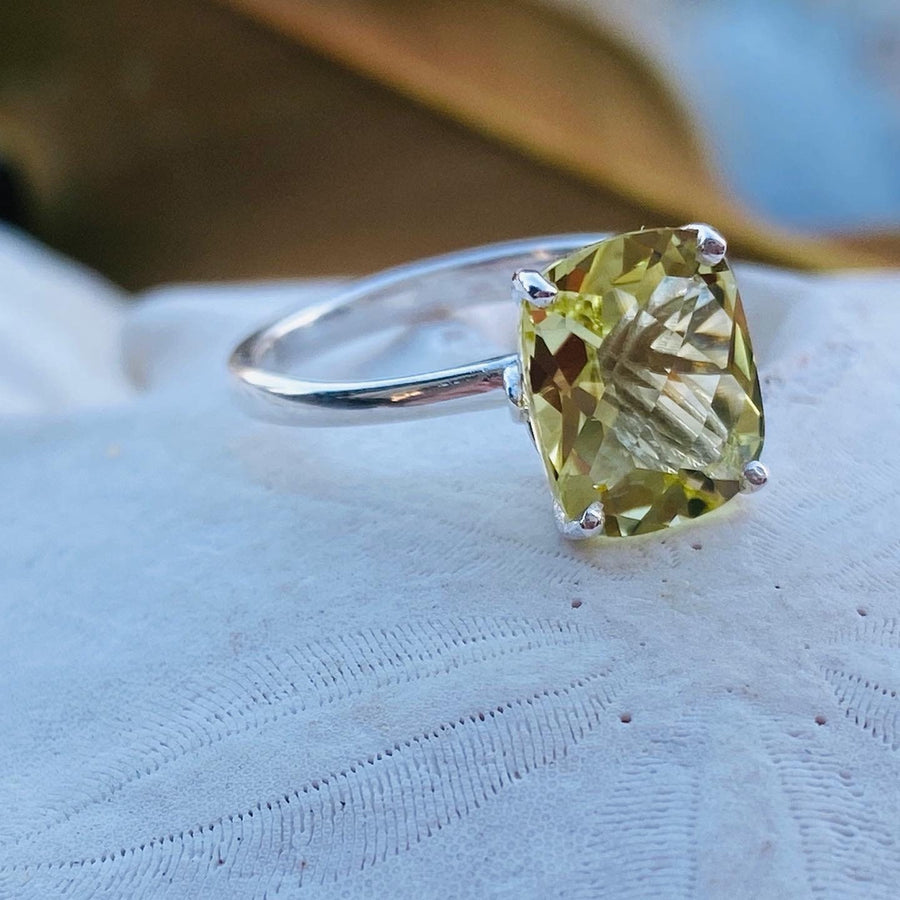 14k Antique Elongated Cushion Cut Lemon Citrine Ring