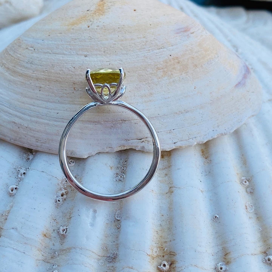 14k Antique Elongated Cushion Cut Lemon Citrine Ring