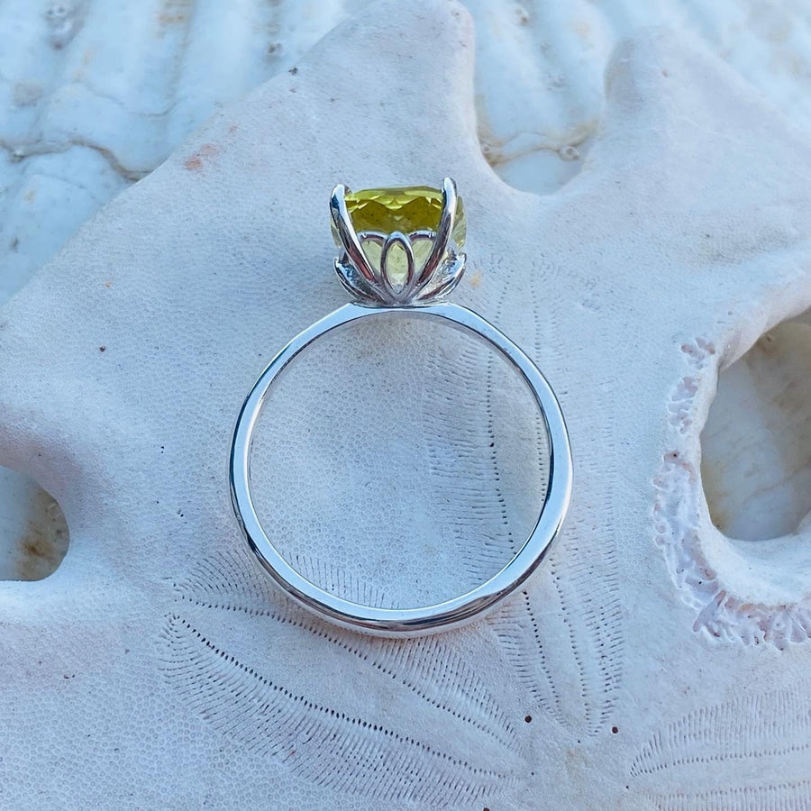 14k Antique Elongated Cushion Cut Lemon Citrine Ring