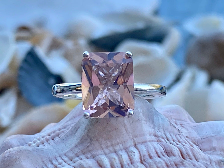 Radiant Cut Solitaire Morganite Ring