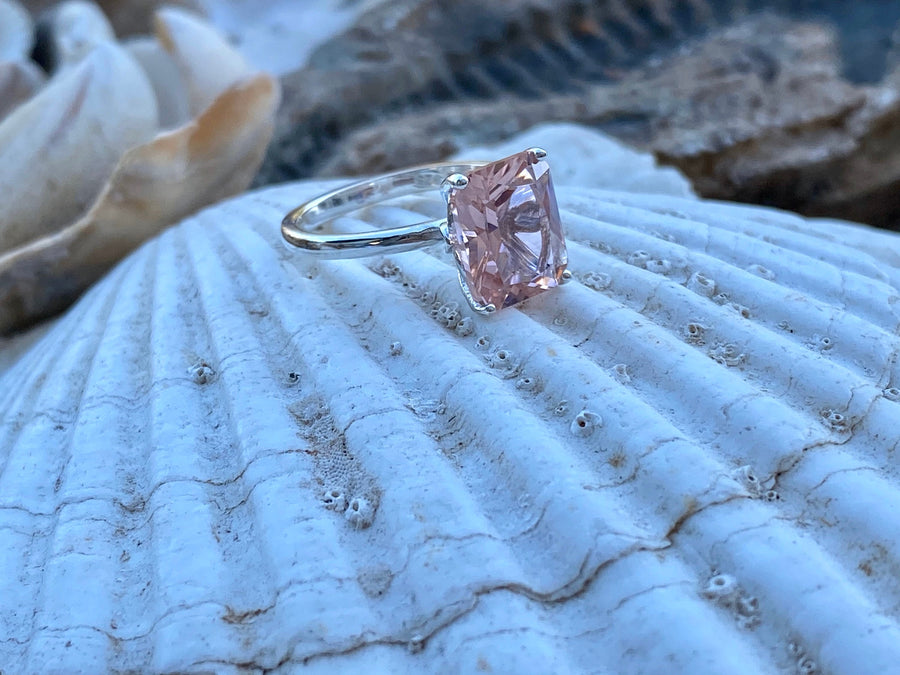 Radiant Cut Solitaire Morganite Ring