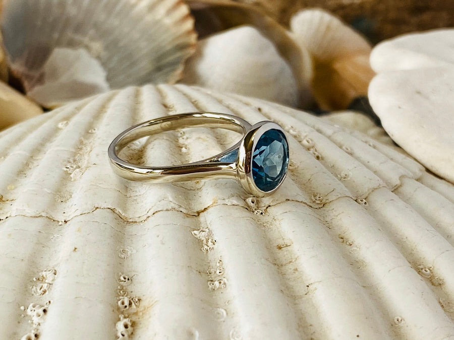 London Blue Topaz Ring Bezel Setting