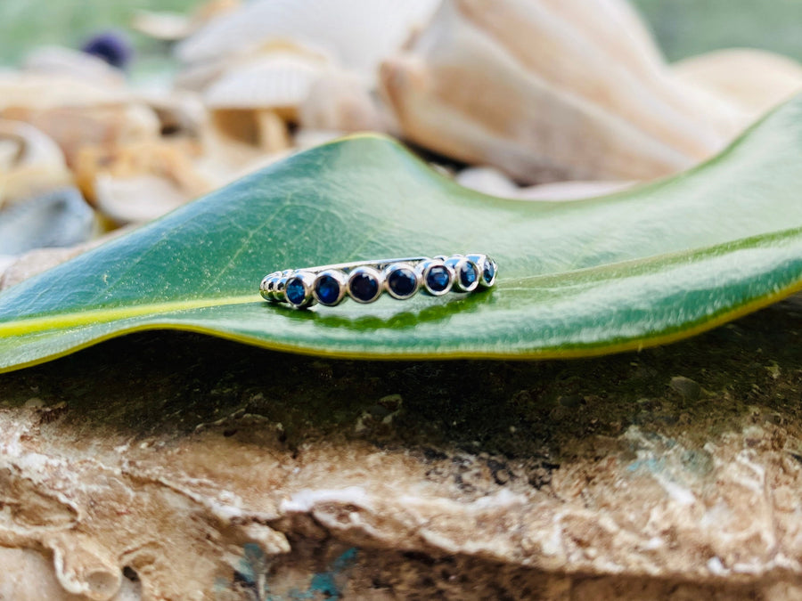 Sapphire Gold Band Beaded Stacking Ring