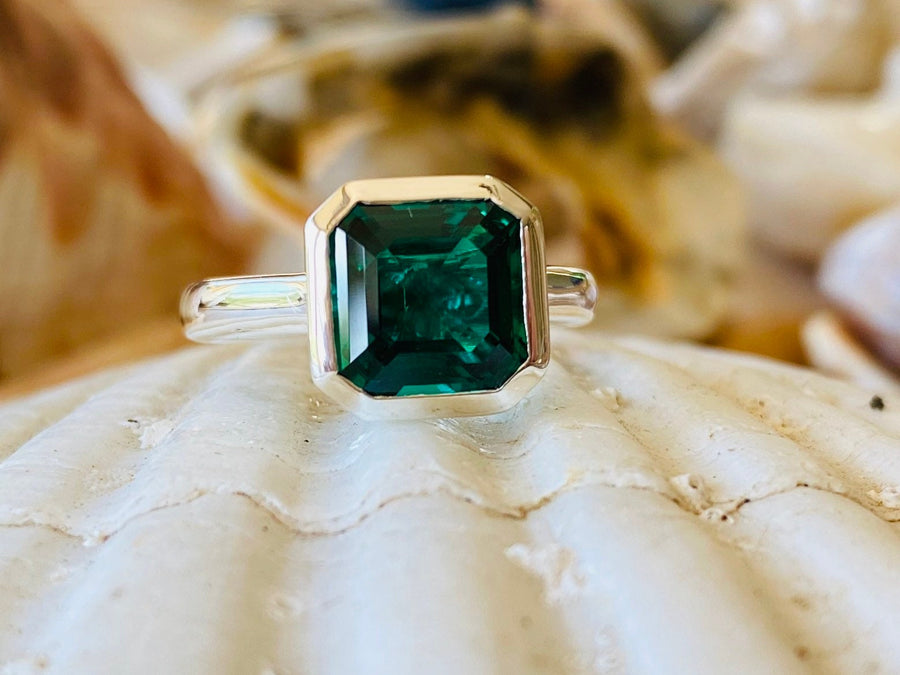 Emerald Asscher Cut Solitaire Ring