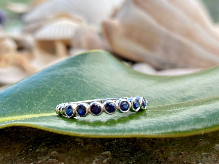 Sapphire Gold Band Beaded Stacking Ring