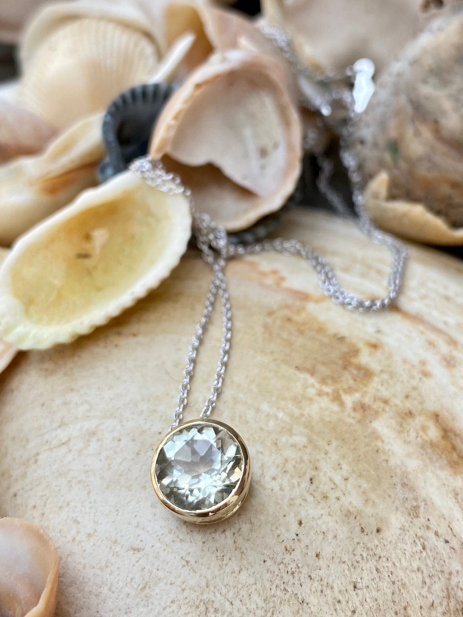 Round Green Amethyst Prasiolite Bezel Necklace 2.00ct