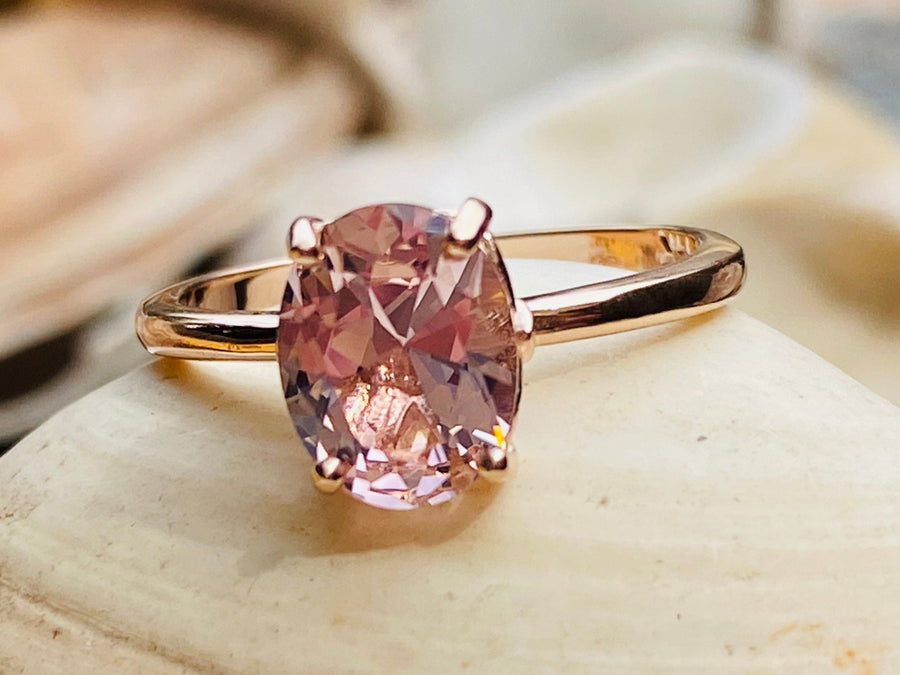 Oval Cut Morganite Solitaire Ring