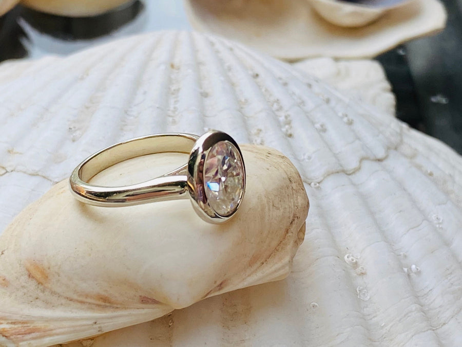 Oval Moissanite Solitaire Bezel Setting Engagement Ring 2.00ct