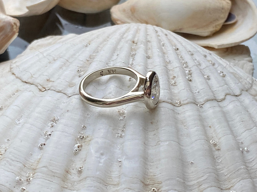 Oval Moissanite Solitaire Bezel Setting Engagement Ring 2.00ct
