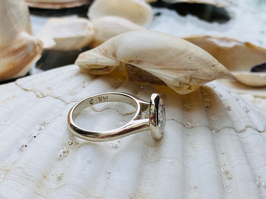 Oval Moissanite Solitaire Bezel Setting Engagement Ring 2.00ct