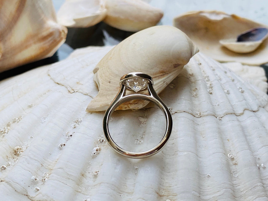 Oval Moissanite Solitaire Bezel Setting Engagement Ring 2.00ct
