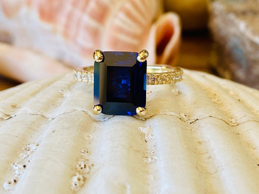 Gold Emerald Cut Sapphire Engagement Ring
