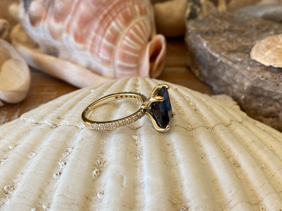 Gold Emerald Cut Sapphire Engagement Ring
